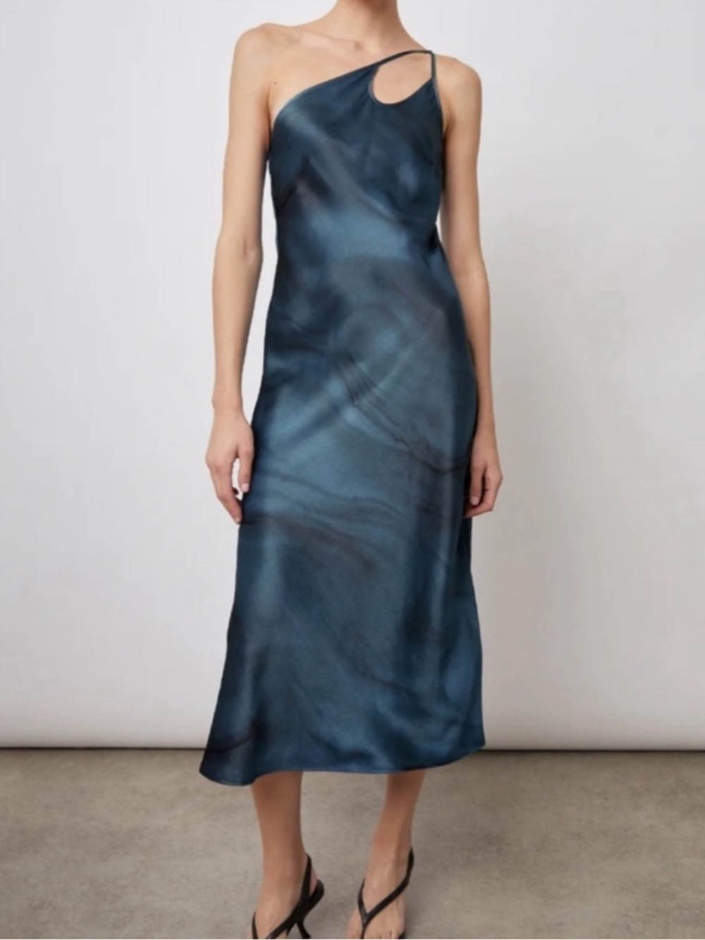 Rails Jordan One Shoulder Blue Marble Midi Dress